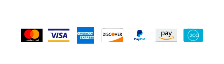 Secure online payment options – Visa, MasterCard, American Express, Discover, PayPal, Amazon Pay, and 2Checkout.
