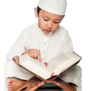 A young boy in a checkered shirt having online Quran classes to get Quran Study Tips.