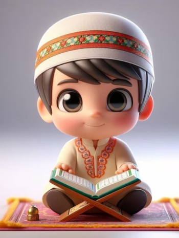 Illustration of a young boy in traditional attire reading the Quran, highlighting the benefits of Tajweed in improving recitation