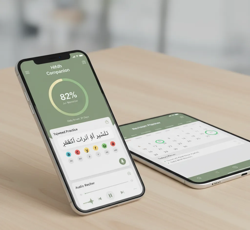 Infographics showing Quran app for measuring progress.