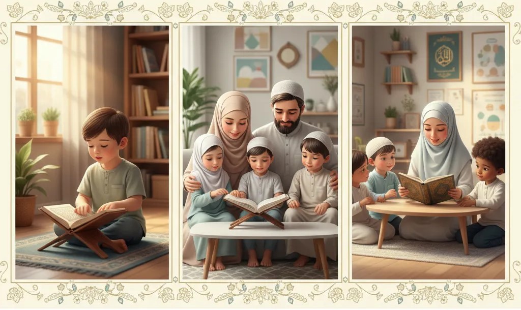 Children learning Quran and developing focus, values, and peace through early education.