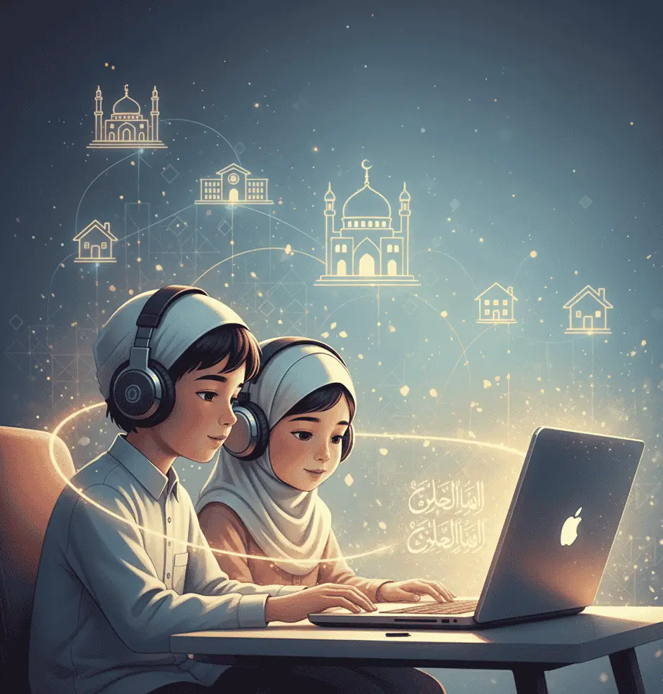 Siblings memorizing Quran online together during live virtual class