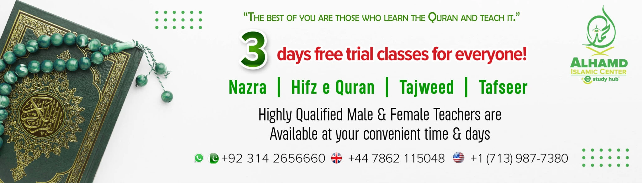 Online Quran classes with 3-day free trial - Alhamd Islamic Center