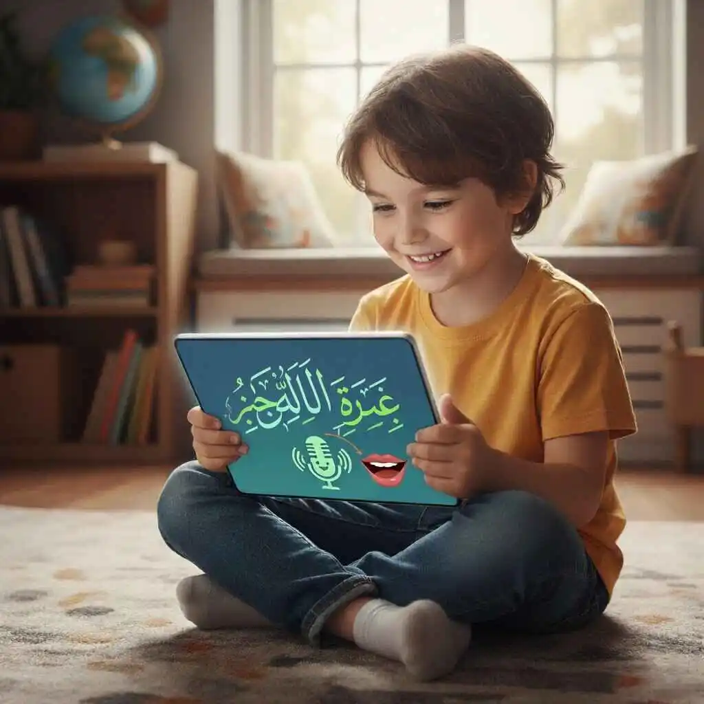 Kid learning Noorani Qaida online to build Quran reading and tajweed skills.