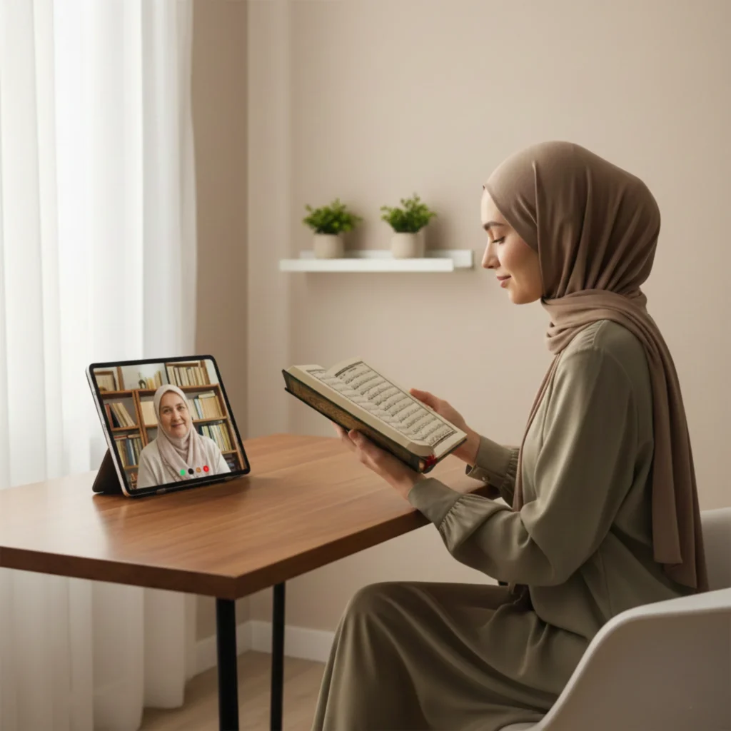 Student receiving personalized Tajweed guidance in online Quran class