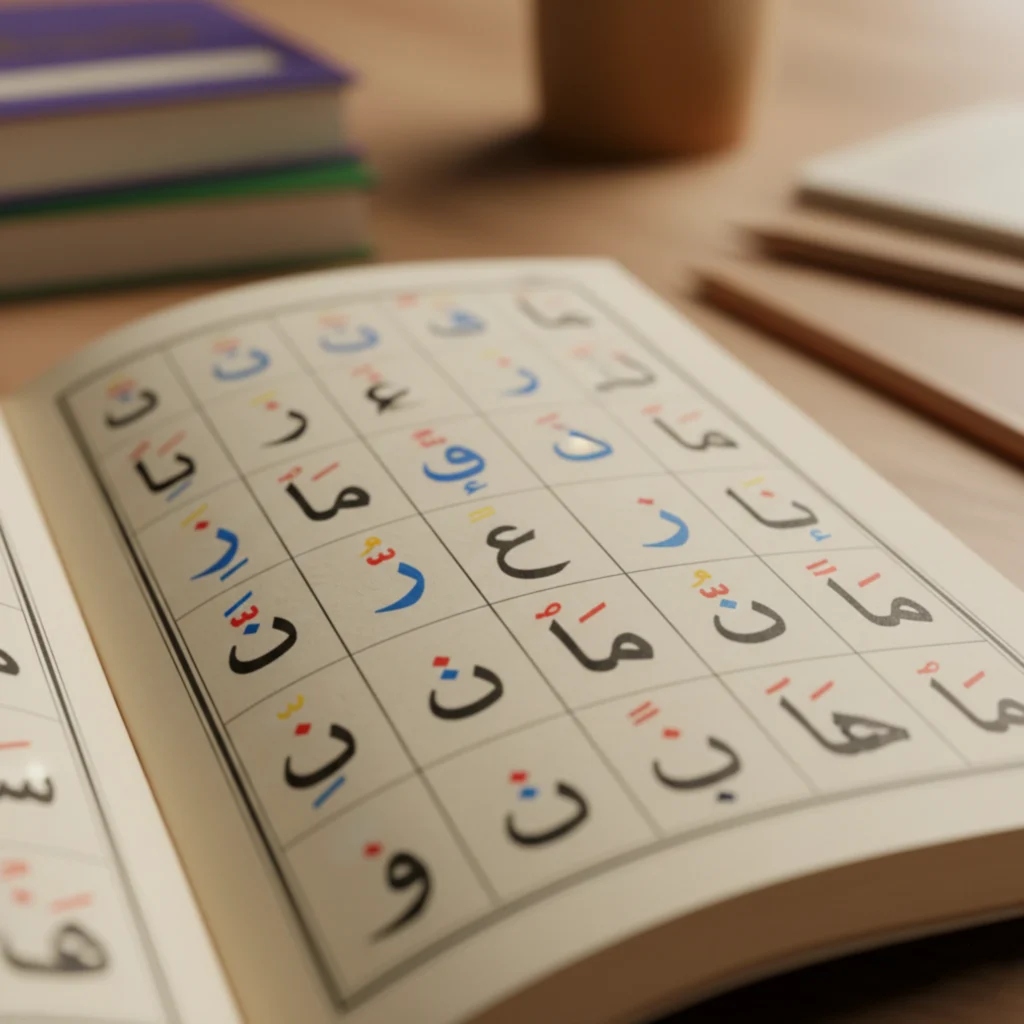 Arabic letters with vowel marks for Noorani Qaida learning