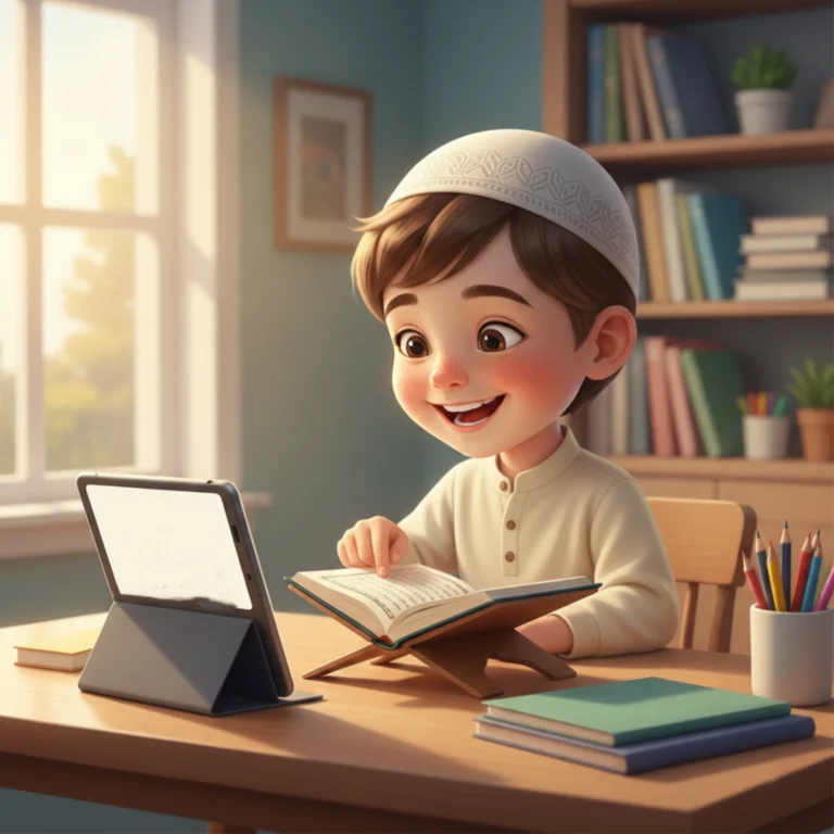 Child learning Quran online at home with best online Quran classes in USA