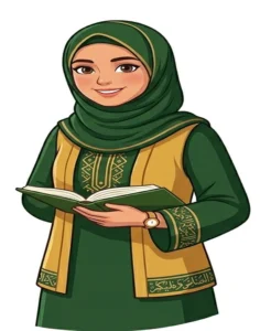 Sidra Zulfiqar Female Quran teacher avatar in green hijab reading from an open Quran book