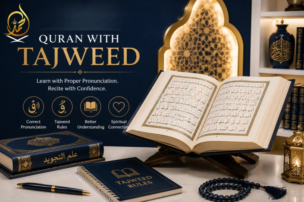 Student improving Quran recitation with Tajweed under the guidance of a certified online Quran teacher